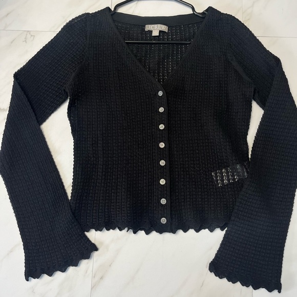 J Crew Scallop Trim Cardigan Top in Black Size XS - Picture 3 of 9